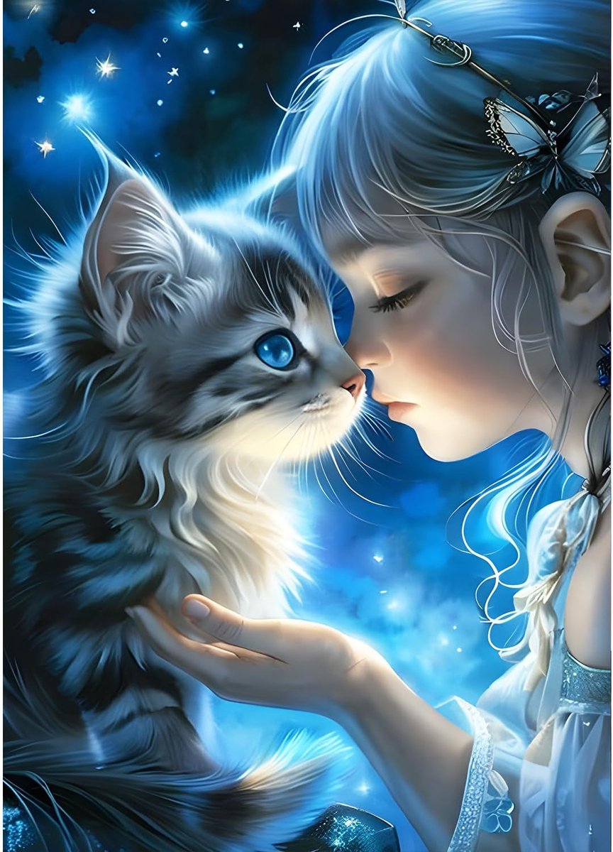 5D Diy Elf Fairy Diamond Painting Kits, Complete Kitten Diamond