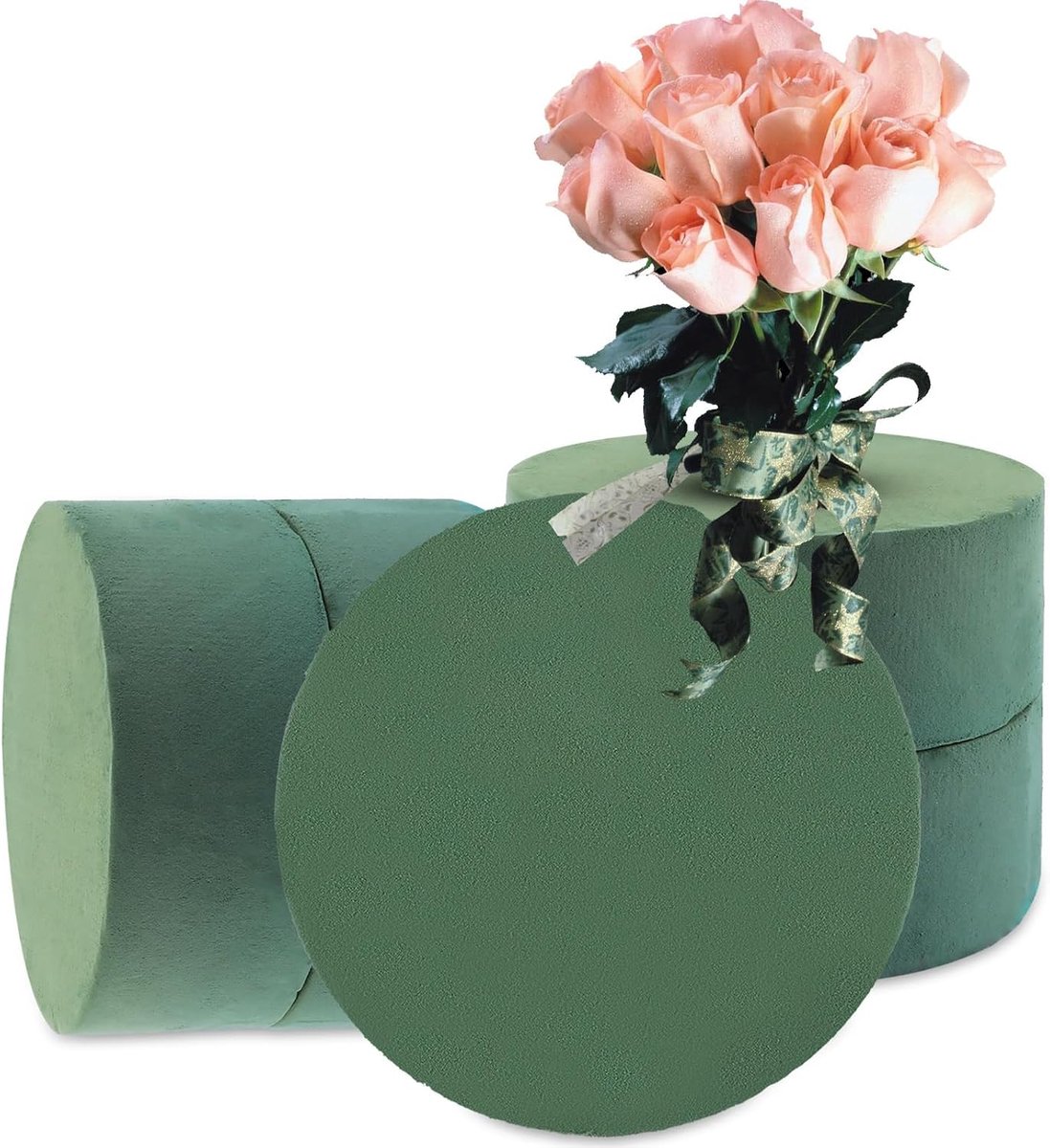 Schuim, ronde steekschuim 20 x 8 cm, groen steekschuim voor het knutselen voor bruiloften, verjaardagen, feesten, tuin, bloemendecoratie