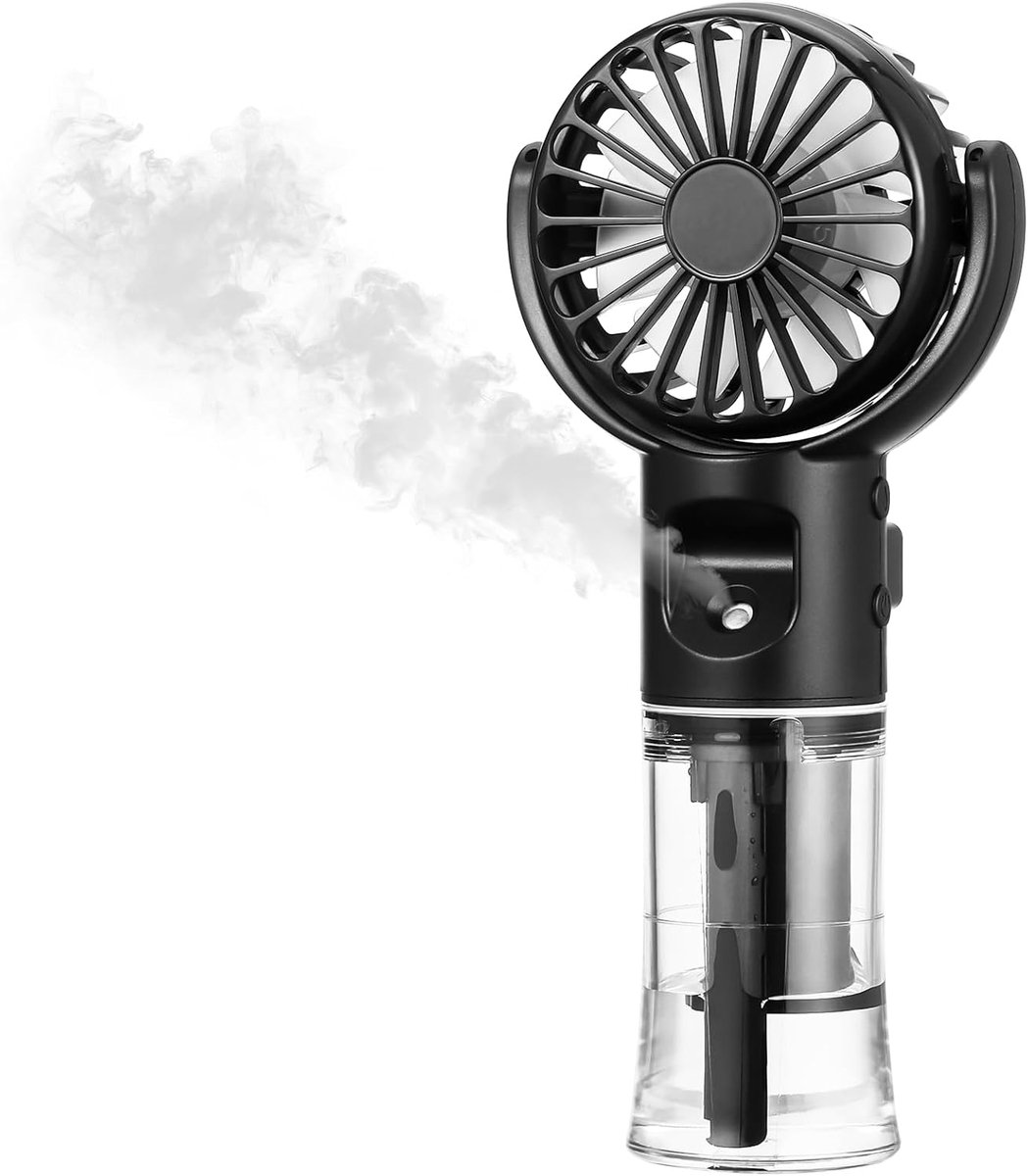 elektrische handventilator met watermistspray, mini USB-handventilator oplaadbaar met 4 snelheden, batterij aangedreven kleine handventilator voor vakantie, kantoor, buiten, reisaccessoires