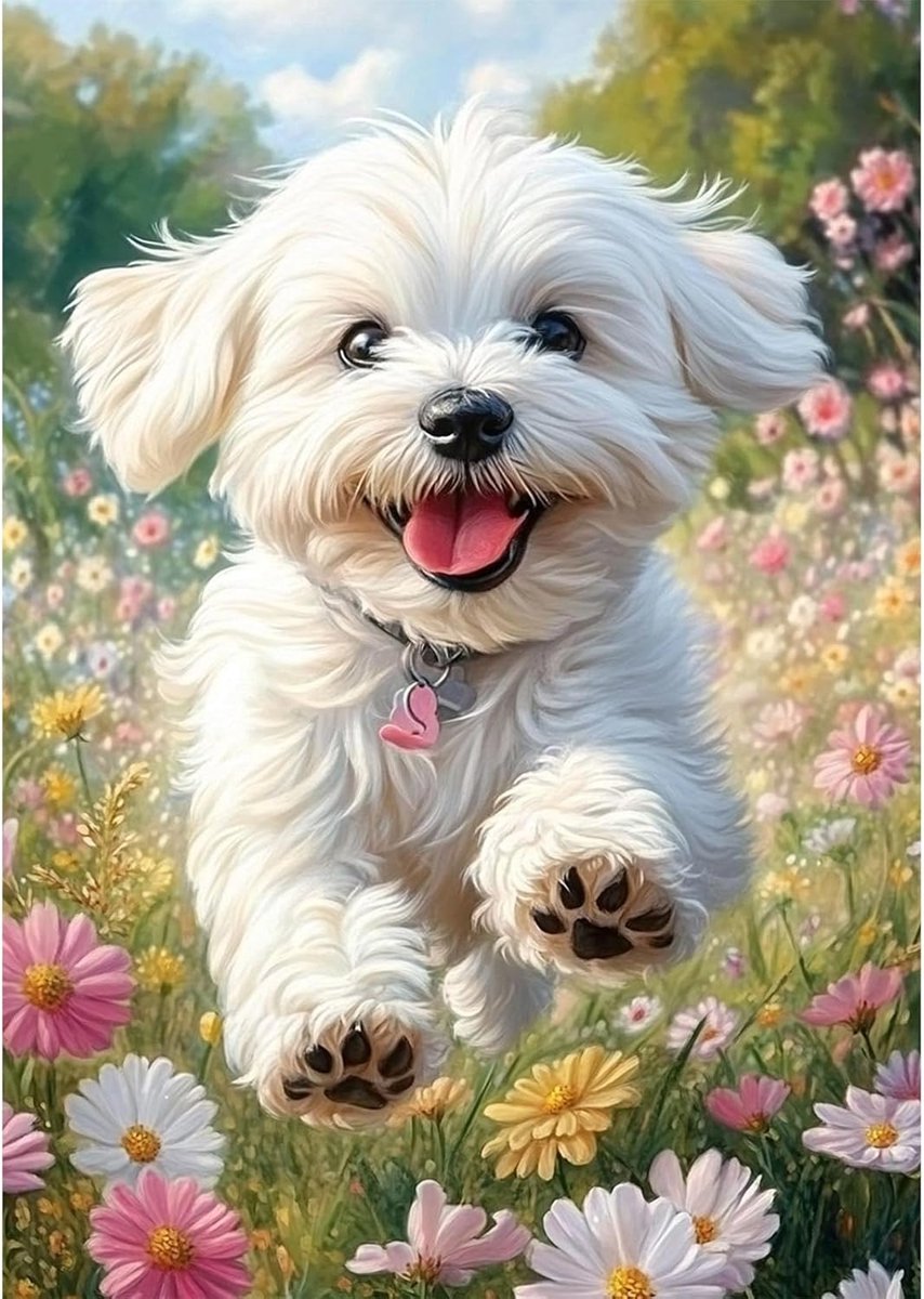 Schattige Witte Puppy Diamant Schilderij Set voor Volwassenen,5D