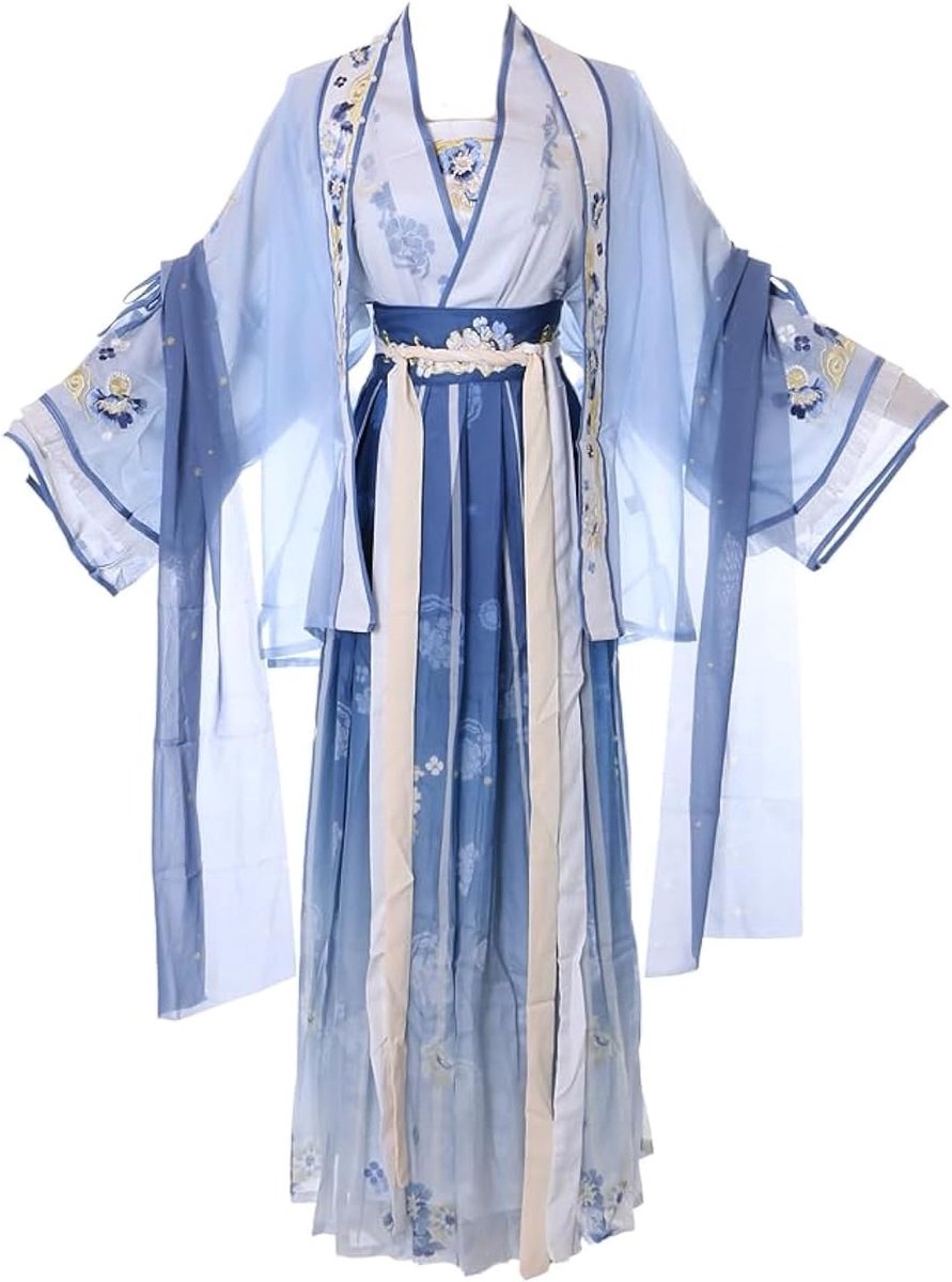 Han-014 Hanfu-jurk, blauw, traditioneel, 5-delig, China, kleding