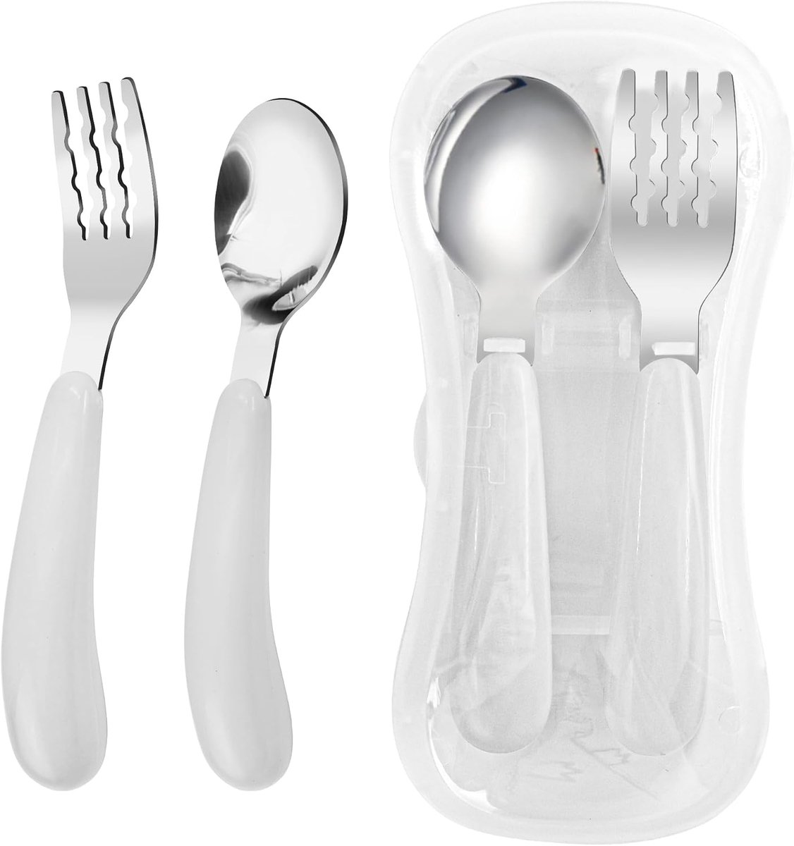 2 stuks peuter vork en lepel set met reishoesje 18/8 roestvrij staal