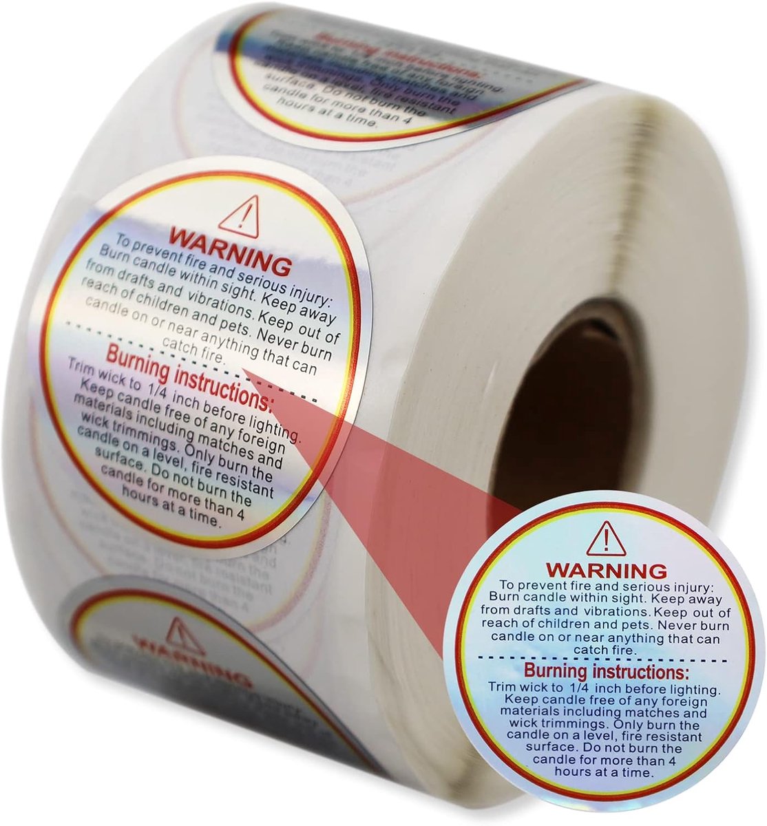 500Pcs Holografische Kaars Waarschuwing Labels Kaars Pot Container Stickers Wax Smelten Veiligheid Stickers Voor Kaars Potten Blikken Containers Kaars Maken Levert
