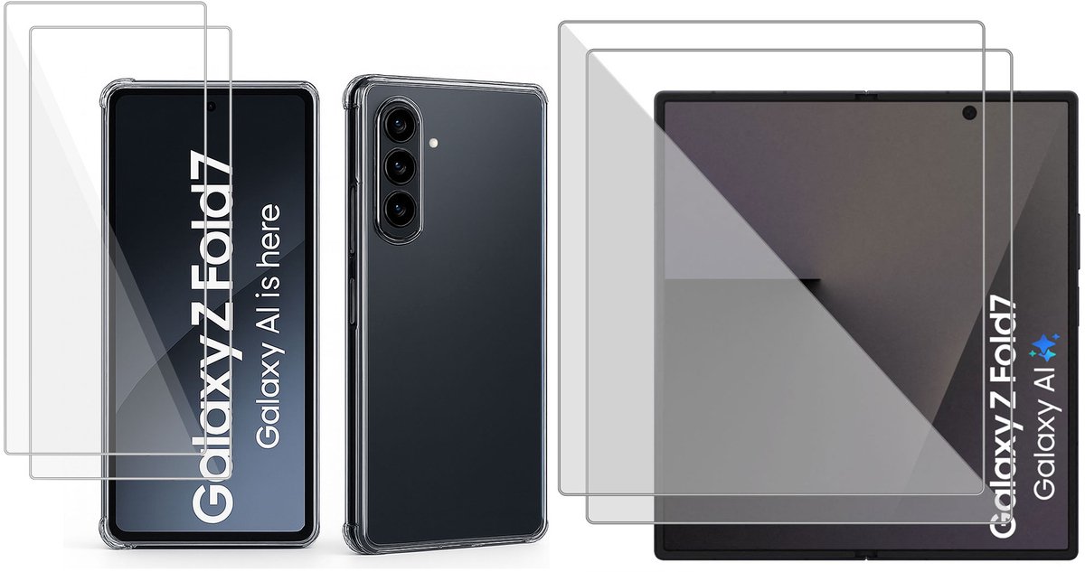 2x Hoesje met screenprotector geschikt voor Samsung Galaxy Z Fold 8 Ultra / Fold 7 - Luchtkussens - Siliconen Hoes - Folie - Transparant - geschikt voor Samsung Galaxy Z Fold 8 Ultra / Fold 7