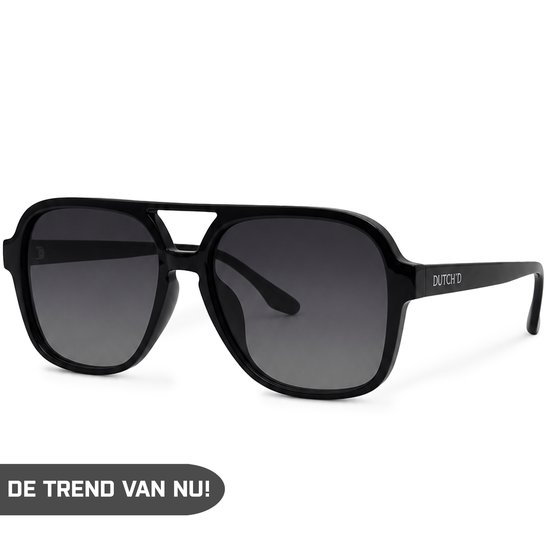 Zwarte piloten zonnebril met gepolariseerde glazen en "DUTCH'D" logo.