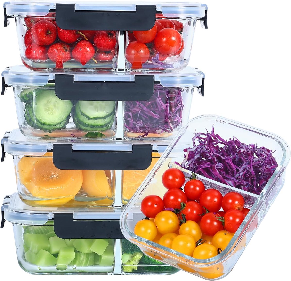 dozen glas 2 vakken (5 stuks, 1040 ml) maalprep dozen glas met