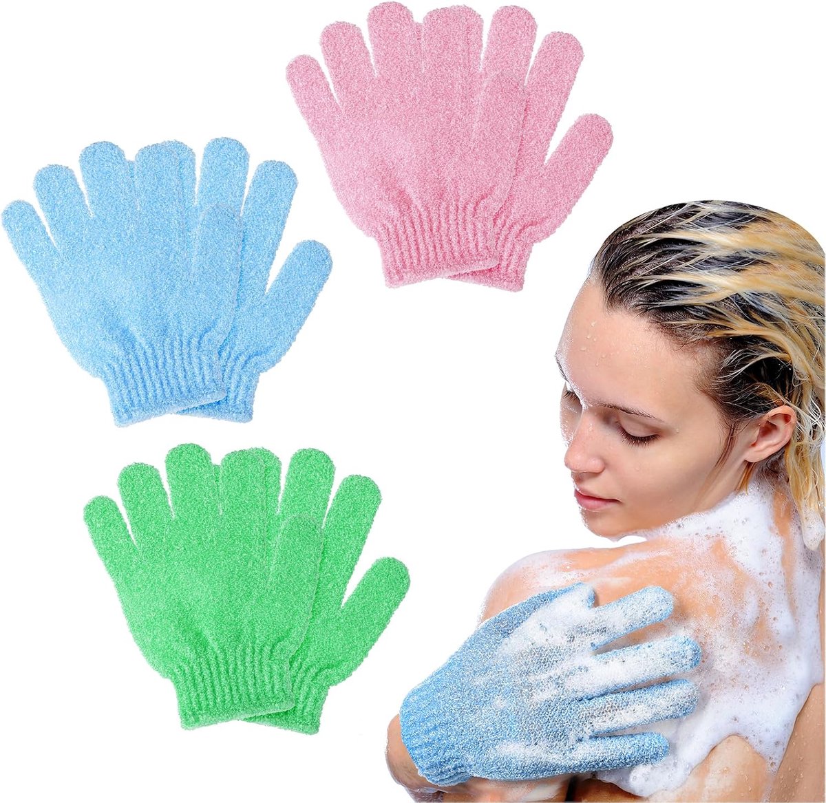 Exfoliërende handschoenen, 6 stuks bodyscrub-handschoenen, bad, spa