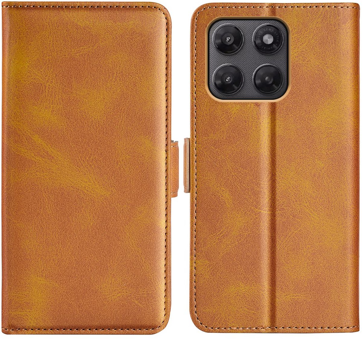 MobyDefend Hoesje - Geschikt voor Motorola Moto G37 Power - Luxe Wallet Book Case (Sluiting Zijkant) - Lichtbruin