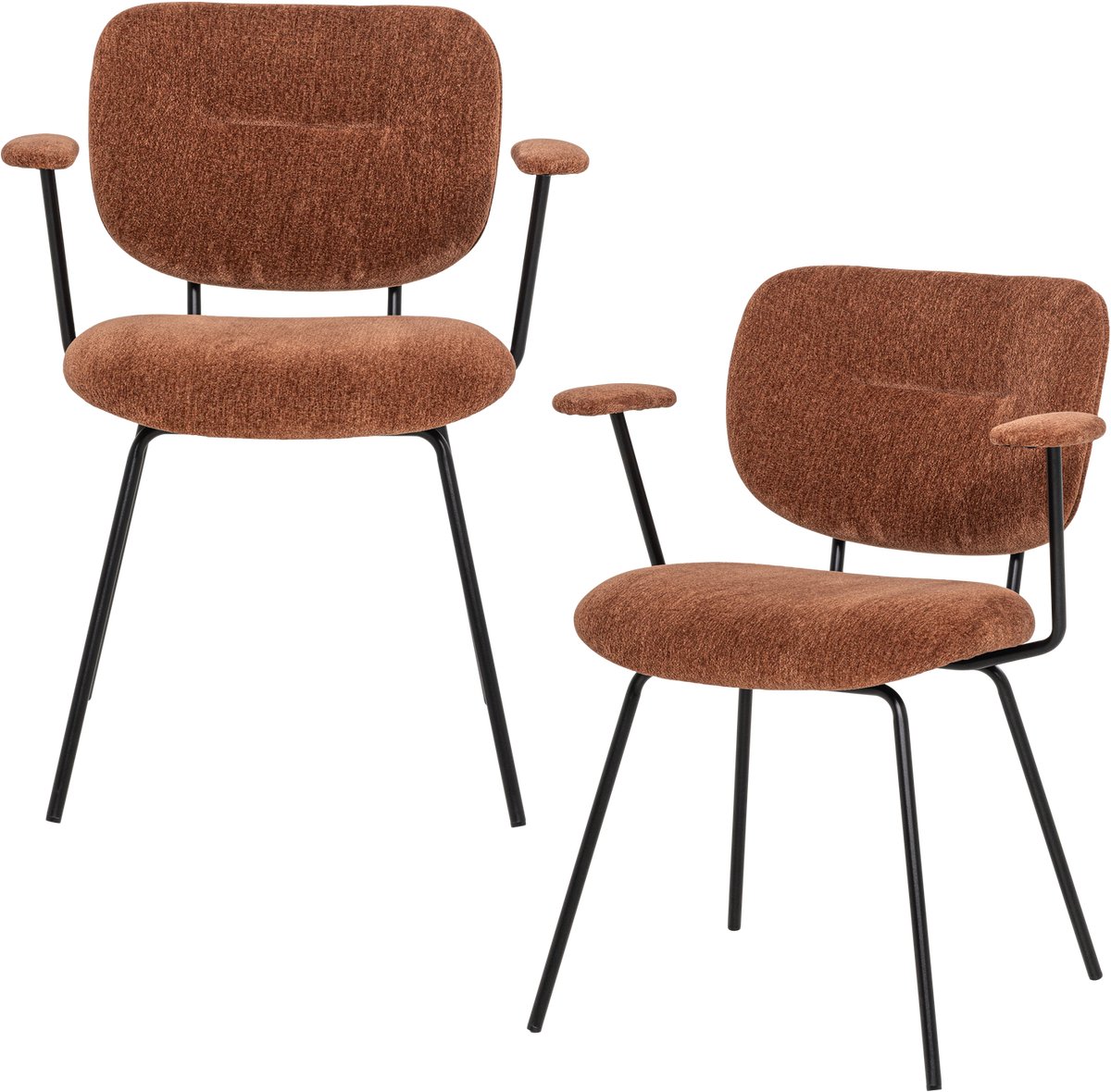 WOOOD Brint Eetkamerstoel Armleuning Roestbruin - Set Van 2 - 80x63x58