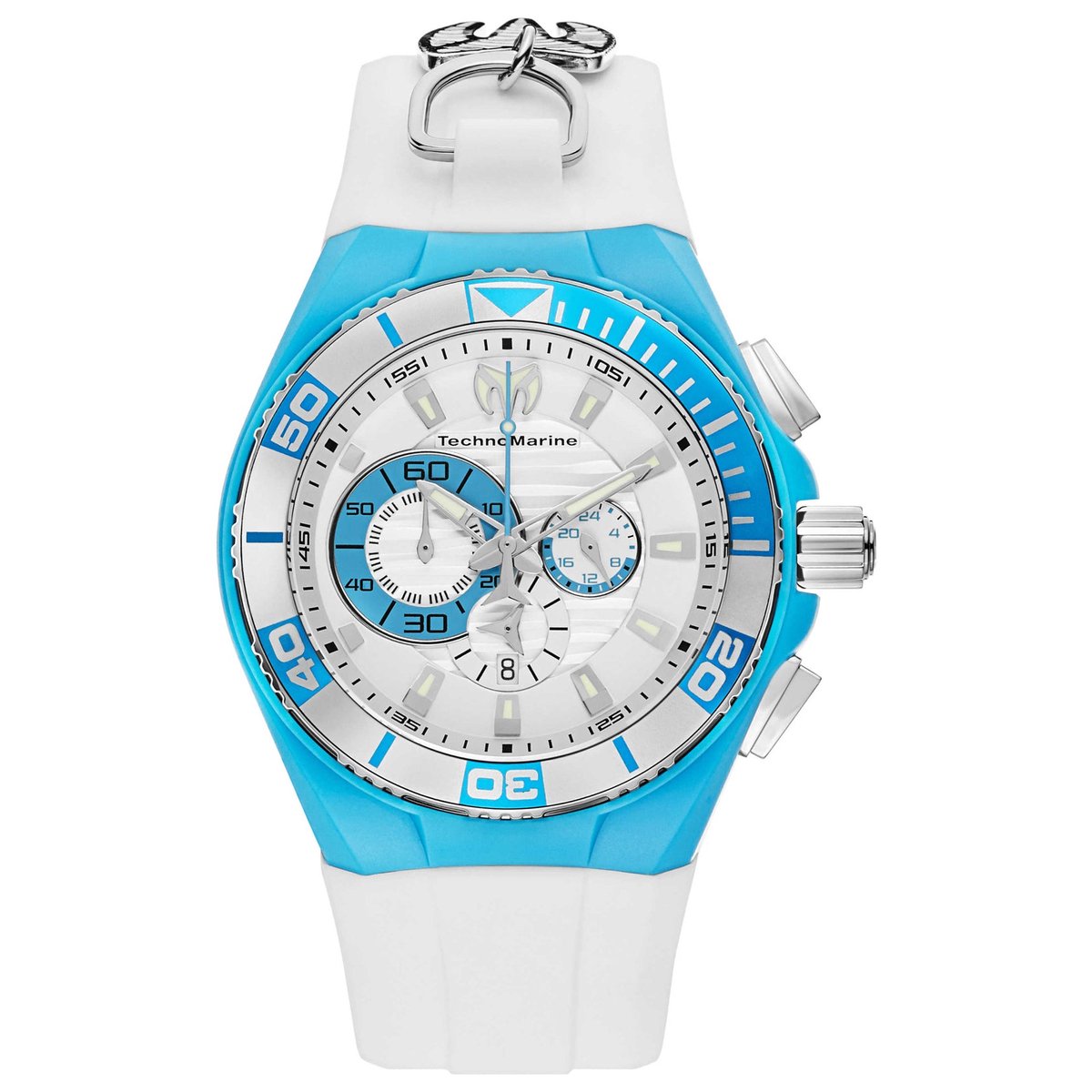 TechnoMarine Cruise TM-112013 Herenhorloge - 45 mm - Japans Quartz Chronograaf - Zilverkleurige Wijzerplaat - Witte Siliconen Band - 20 ATM Waterdicht