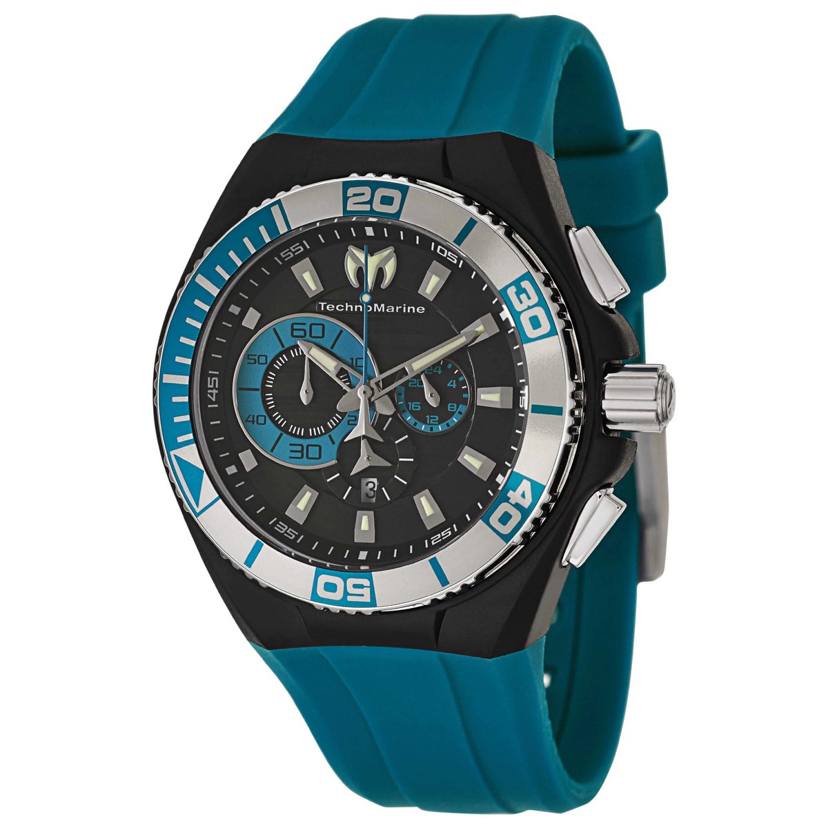 TechnoMarine Cruise 112010 Herenhorloge – Zwart – Blauwe Siliconen Band – Chronograaf – Quartz – 45 mm