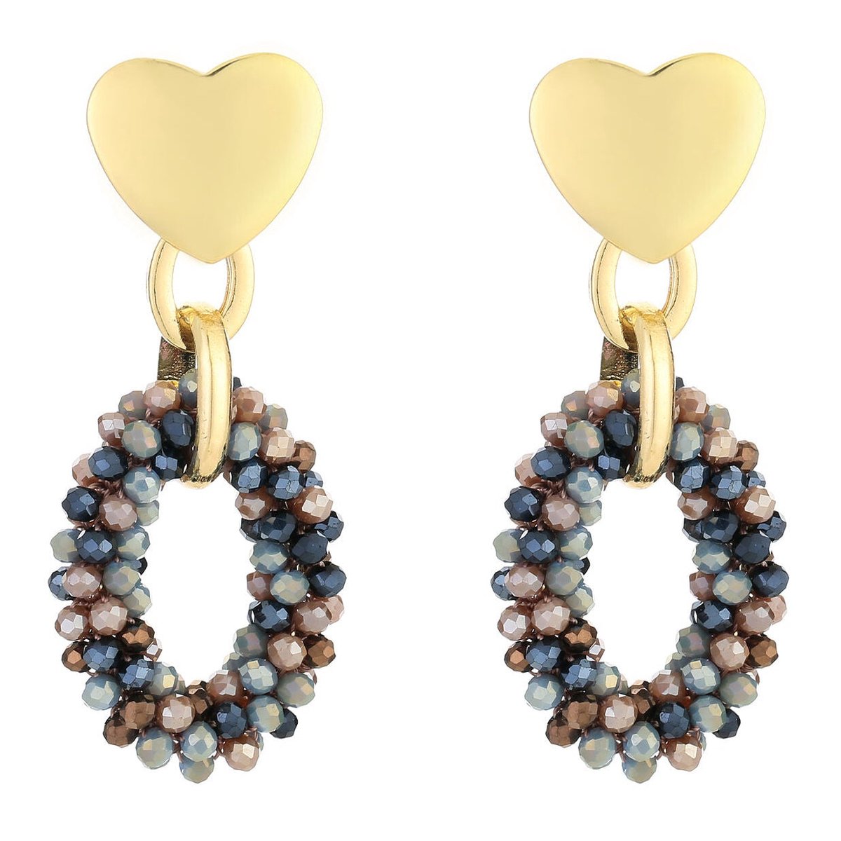 Michelle Bijou Oorbellen Kralen Love goud donkerblauw mix