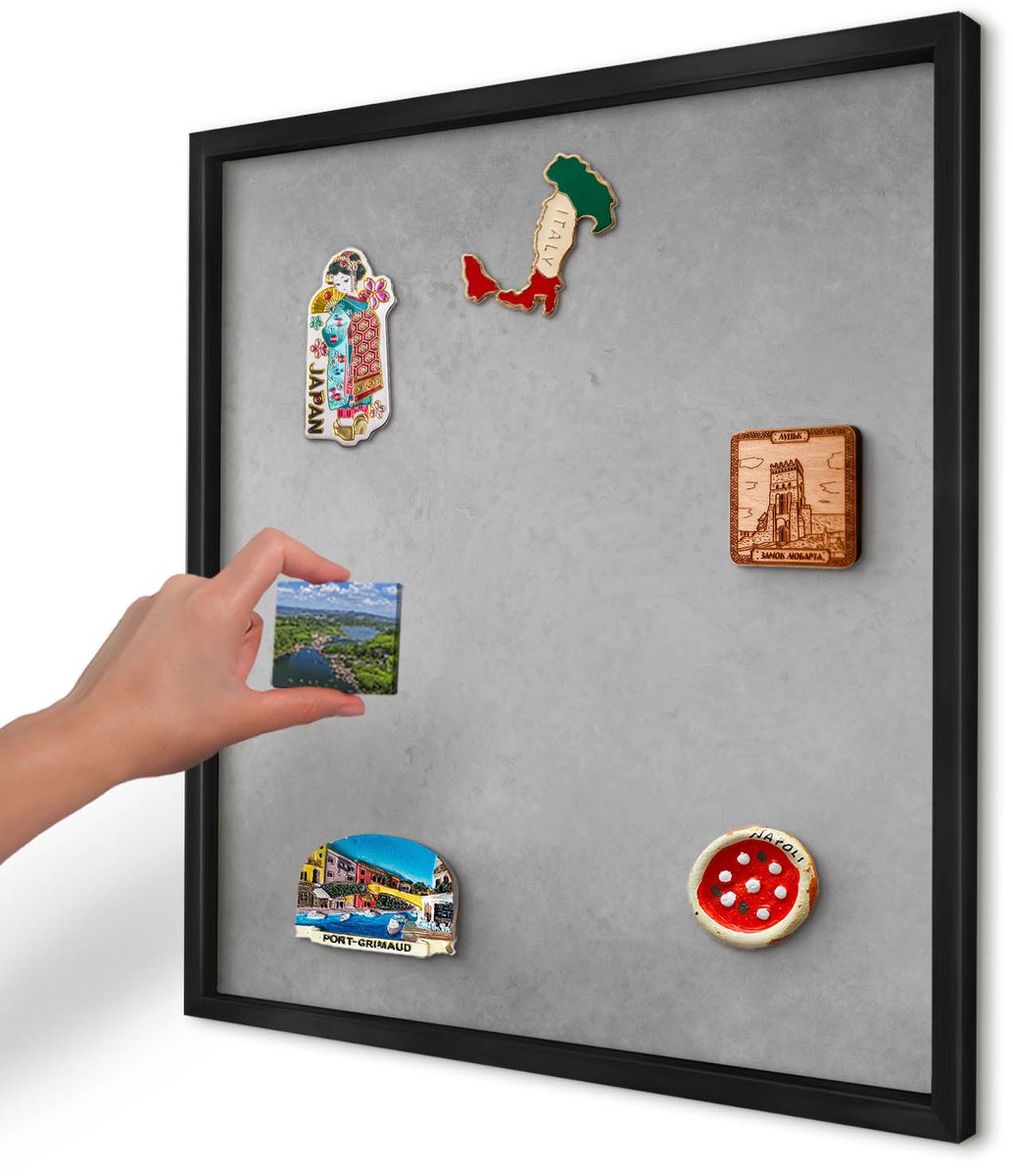 Artprintcave Grijs Magneetbord mit Zwart Frame - 50x50 cm - Zilveren Mist Notitiebord - Minimalist Magneet Bord mit Frame - Texturen