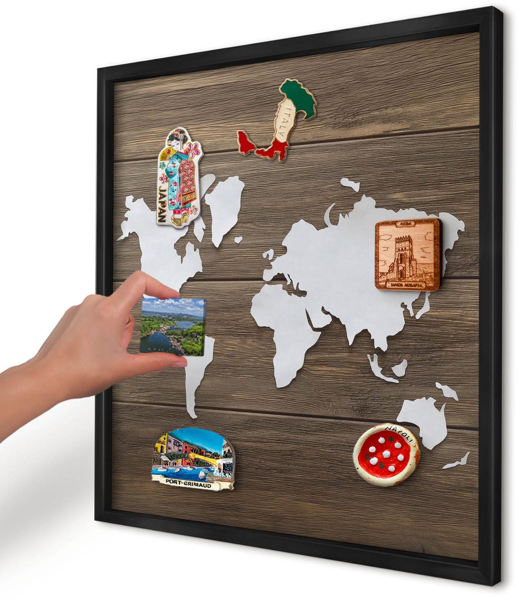 Artprintcave Bruin Magneetbord mit Zwart Frame - 50x50 cm - Houten Kaart Bord Voor Magneten - Minimalist Wandbord Magnetisch - Kaarten