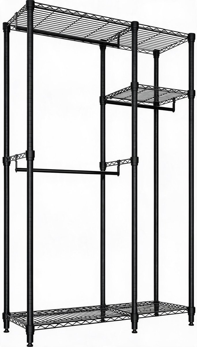 Danky Verstelbaar kledingrekken - 110x40x194 cm - 318KG - Dubbele hangstangen voor winkel en appartement