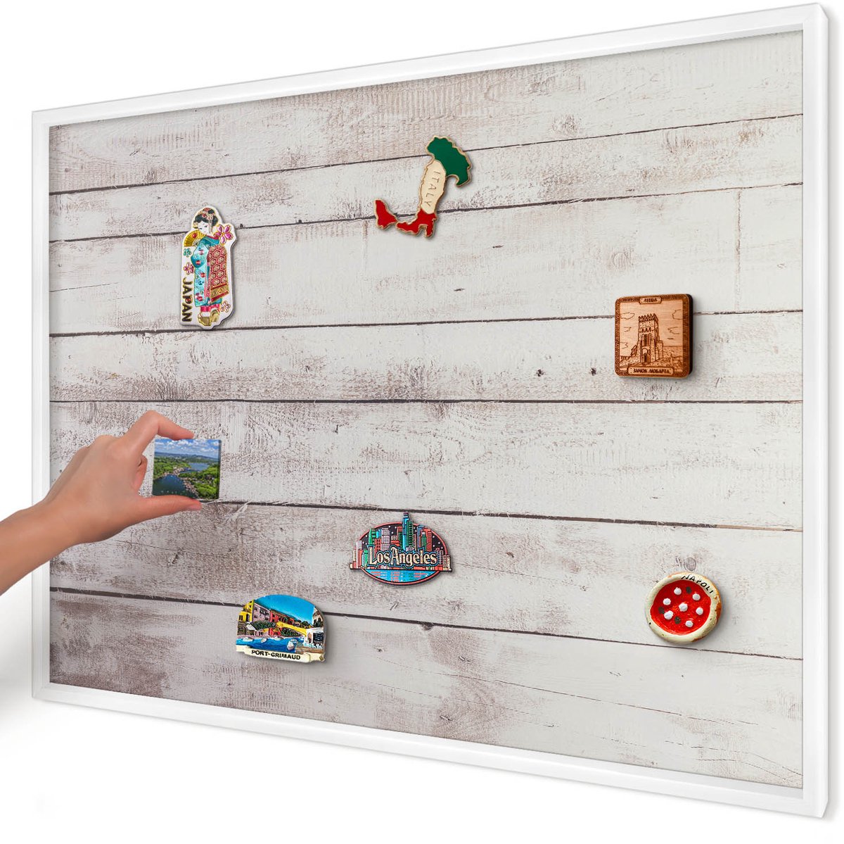 Artprintcave Beige Magneetbord mit Witte Lijst - 100x70 cm - Licht Hout Magneetbord Voor Keuken - Rustiek Notitiebord - Texturen