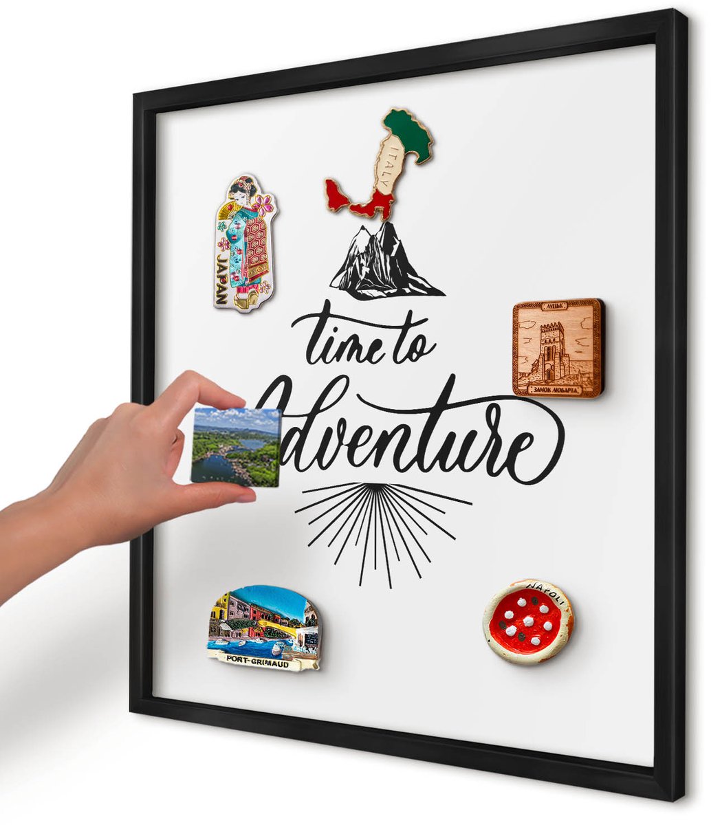 Artprintcave Wit Magneetbord mit Zwart Frame - 50x50 cm - De Ontdekkingsreis Bord Voor Magneten - Typografisch Magnetisch Bord Voor Magneten - Teksten