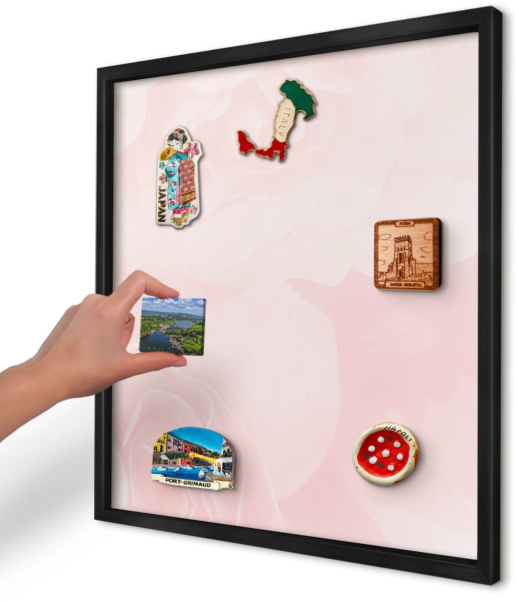 Artprintcave Roze Magneetbord mit Zwart Frame - 50x50 cm - Delicaat Roze Magnetisch Bord - Minimalist Memobord Keuken - Bloemen En Planten