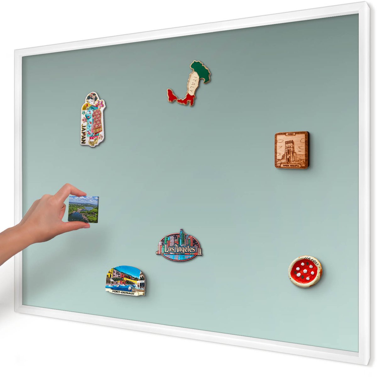 Artprintcave Turkoois Magneetbord mit Witte Lijst - 100x70 cm - Turkooizen Kleurovergang Magneetbord Voor Foto's - Minimalist Notitiebord - Achtergronden En Patronen