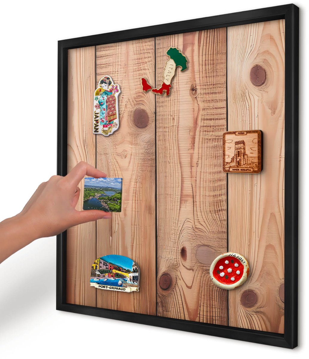 Artprintcave Bruin Magneetbord mit Zwart Frame - 50x50 cm - Houten Planken Magnetische Organizer - Rustiek Bord Voor Magneten - Texturen