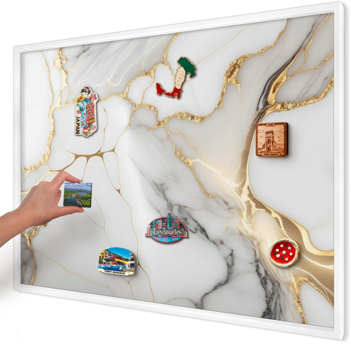 Artprintcave Wit Magneetbord mit Witte Lijst - 100x70 cm - Abstract Marmer Magneet Bord mit Frame - Abstract Memobord Keuken - Abstractie