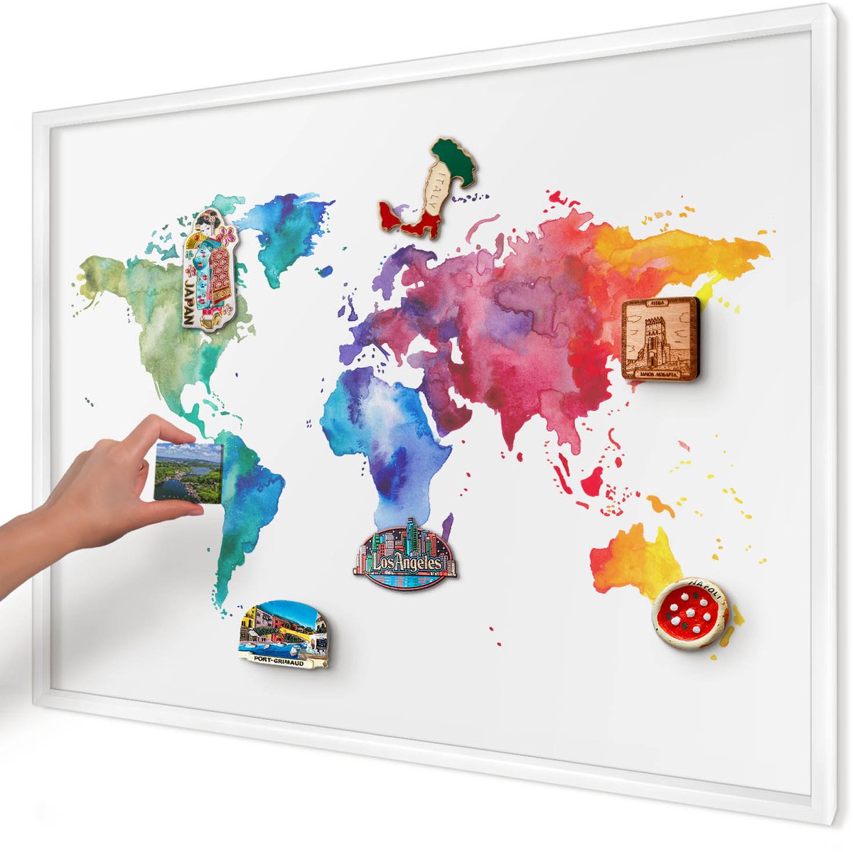 Artprintcave Wit Magneetbord mit Witte Lijst - 100x70 cm - Kleurenkaart Magneetbord Voor Foto's - Waterverf Magnetisch Bord - Kaarten
