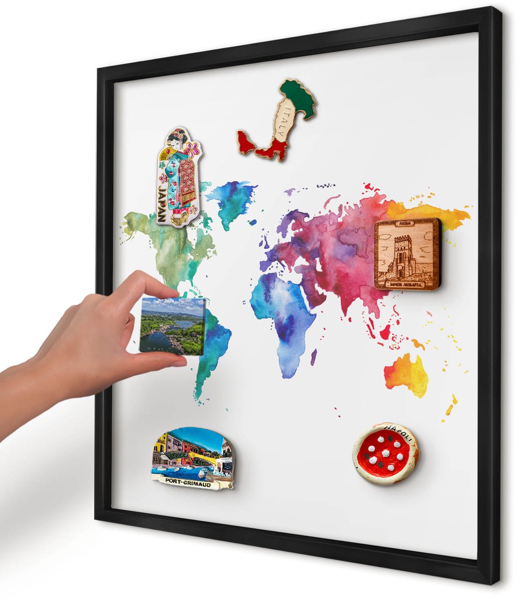 Artprintcave Wit Magneetbord mit Zwart Frame - 50x50 cm - Kleurenkaart Wandbord Magnetisch - Waterverf Bord Voor Magneten - Kaarten