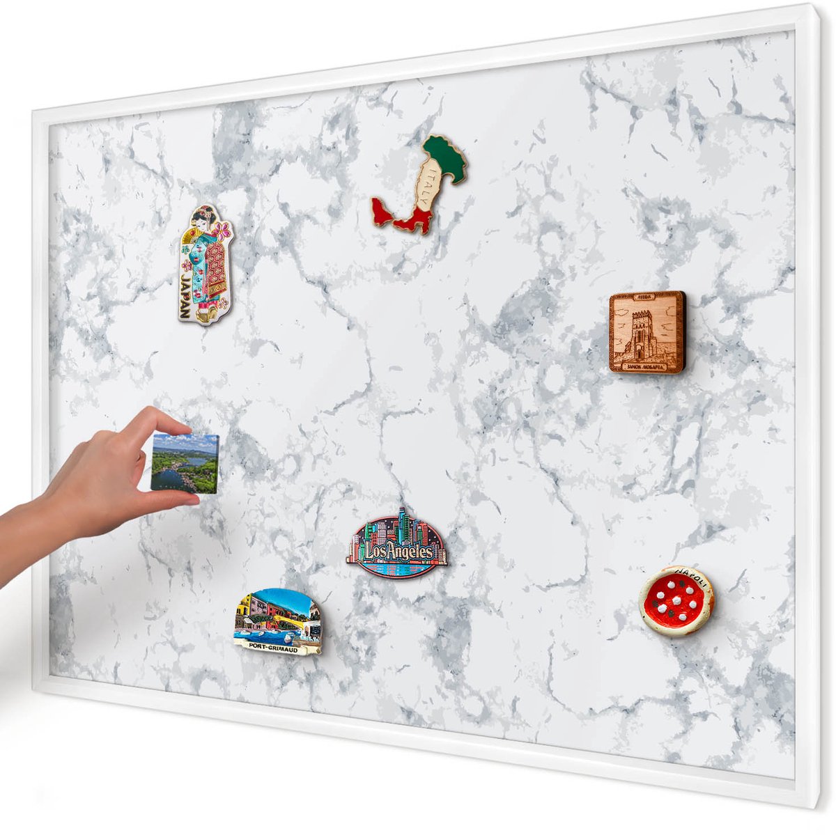 Artprintcave Grijs Magneetbord mit Witte Lijst - 100x70 cm - Marmeresthetiek Magnetische Organizer - Minimalist Magneet Bord mit Frame - Texturen