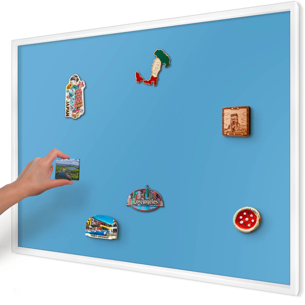 Artprintcave Blauw Magneetbord mit Witte Lijst - 100x70 cm - Blauw Water Notitiebord - Minimalist Bord Voor Magneten - Achtergronden En Patronen