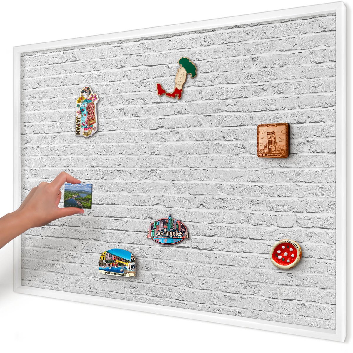 Artprintcave Wit Magneetbord mit Witte Lijst - 100x70 cm - Bakstenen Muur Notitiebord - Minimalist Memobord Keuken - Texturen
