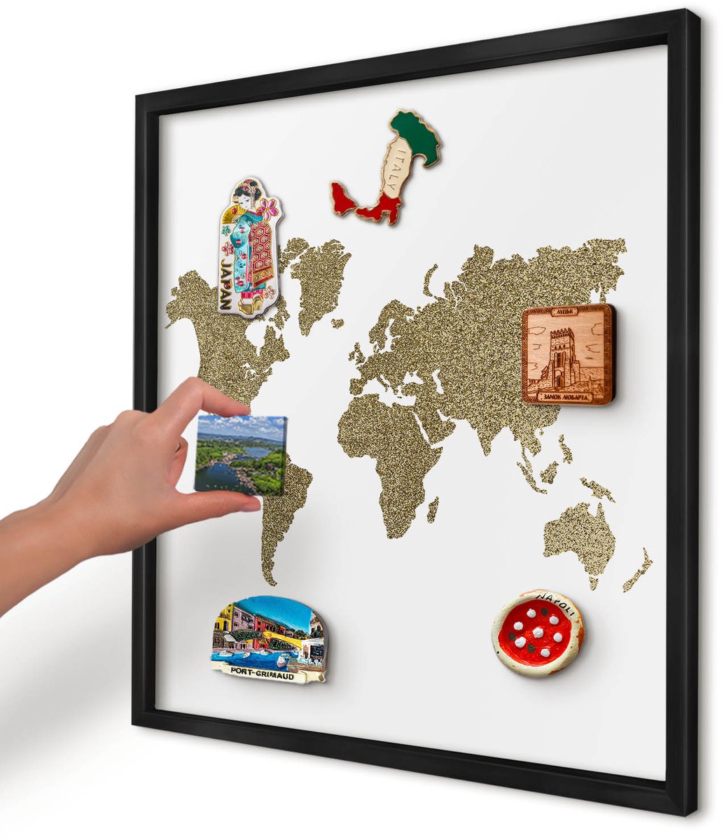 Artprintcave Wit Magneetbord mit Zwart Frame - 50x50 cm - Wereldkaart Magnetische Organizer - Modern Magnetisch Bord - Kaarten