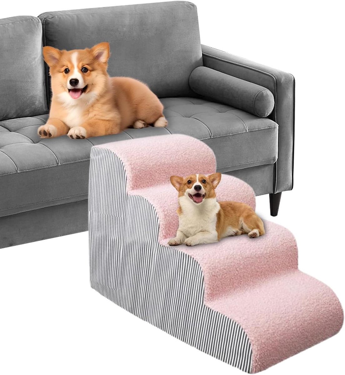 Huisdierentrap - Kattentrap Hondenhelling - Huisdieren Hulpmiddel - Wasbare Hoes - 36 x 25 x 25 cm - Meerkleurig