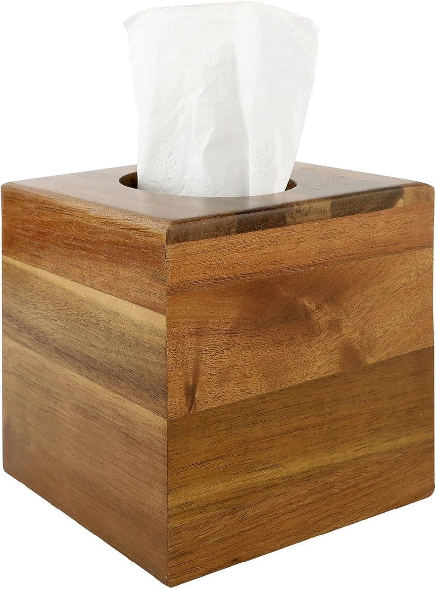 Vierkante houten tissuedoos met uitschuifbare bodem voor badkamer, slaapkamer en kantoor, stijlvolle decoratieve houder voor gezichtsdoeken en tissues