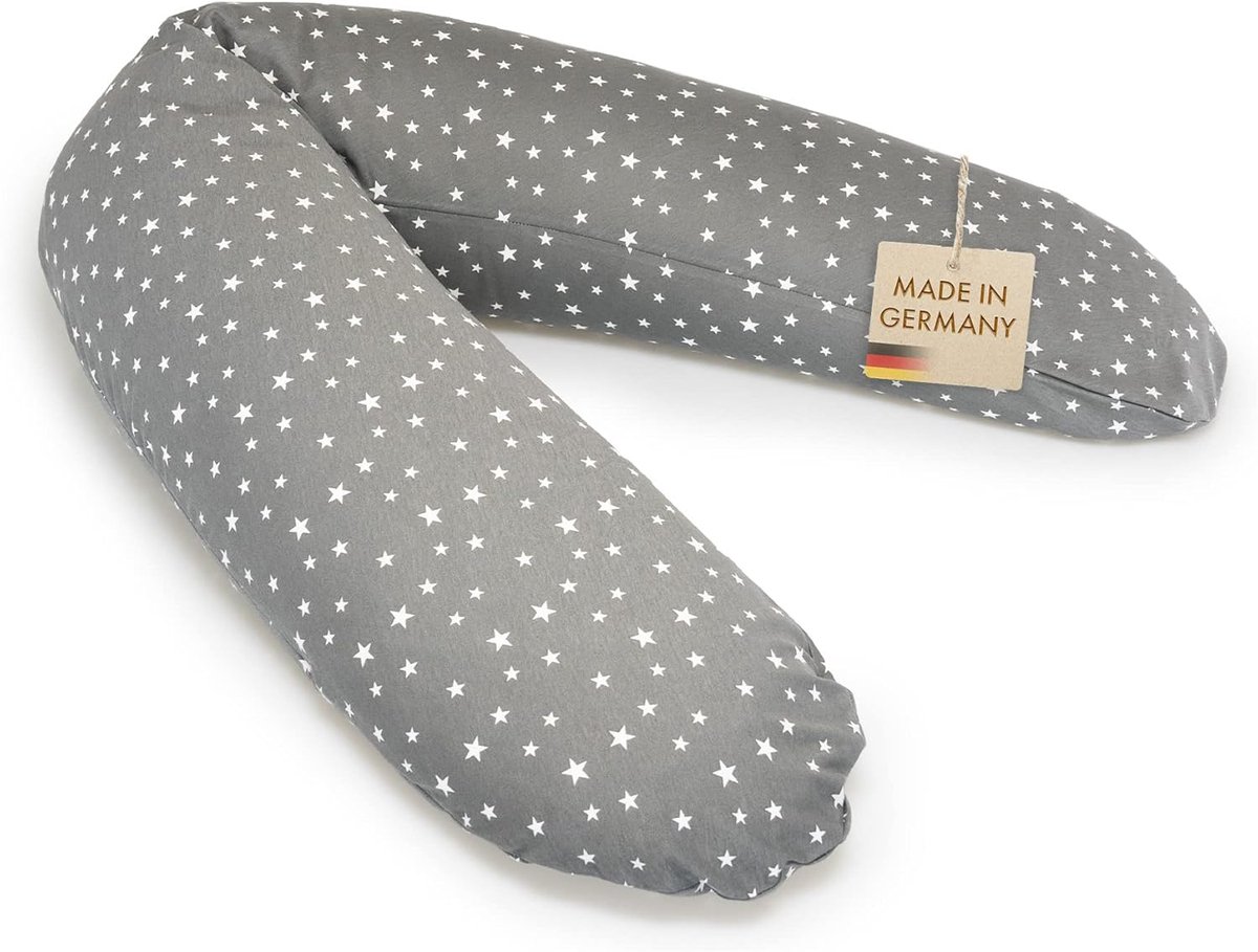 SnelShoppen - Borstvoedingskussen Classic 190 cm (100% jersey katoen, sterren grijs-wit) voor baby's, zwangerschapskussen, steun, comfortabel, veelzij