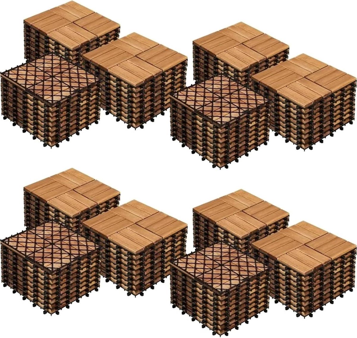 Houten Terrastegels - Tuintegels Vlonder - Buitenruimte Aankleden - In elkaar grijpend ontwerp - 30 x 30 cm - Natuurlijk Hout