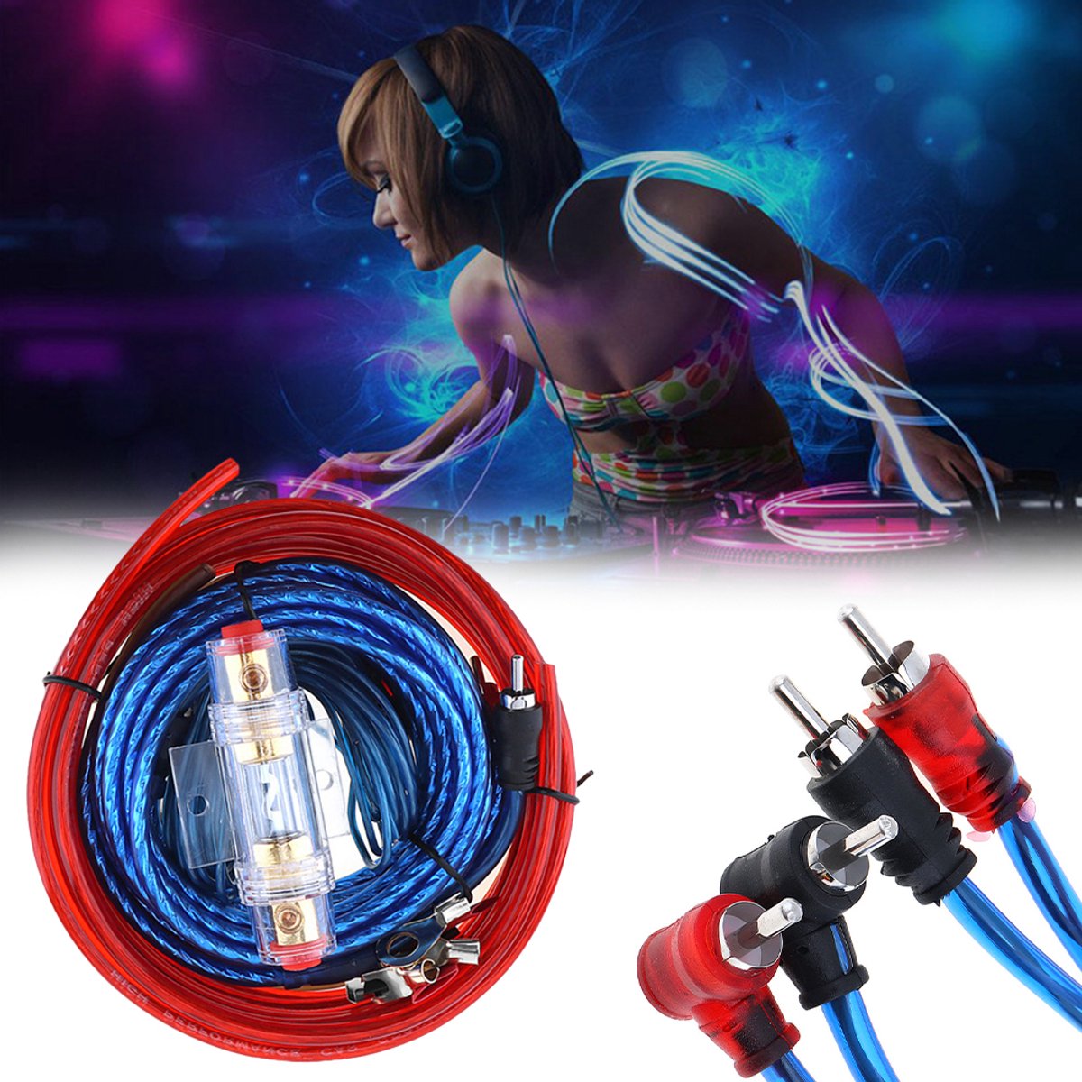 Autokabelset - 1500W - Subwooferversterker voor in de auto - Krachtige kabelset voor auto-versterkers/subwoofers - 10GA voeding voor verbeterde aansluitingen - Rood en blauw tweekleurig – foto 2
