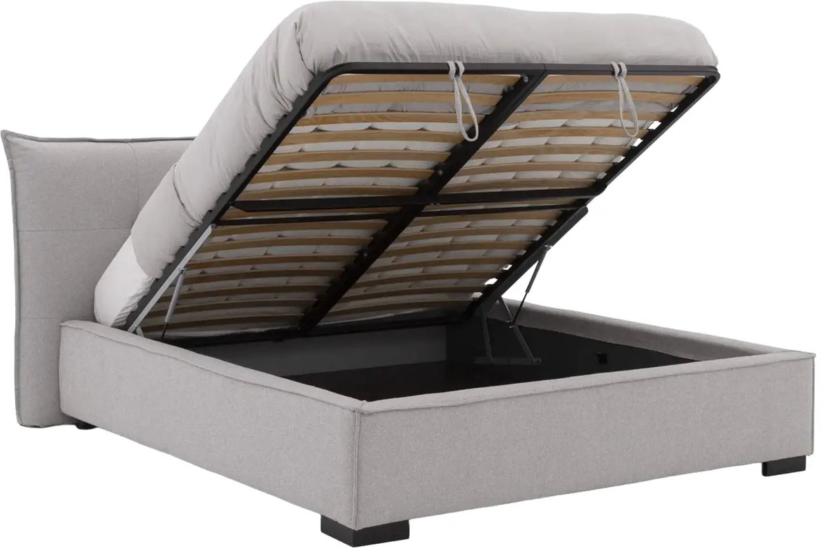 Goossens Gestoffeerd Bedframe Bolzano Storage - Met Opbergruimte - 180 X 200 - Grijs - Stof oasis shell 196
