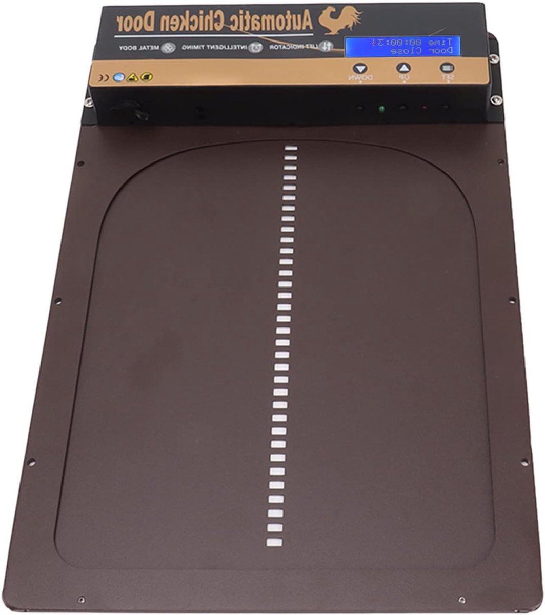 Automatische Kippendeur - Kippenhokdeur Timer - Gevogelte Beschermen - HD LED Display - 35.3x24.3 cm - Koffie