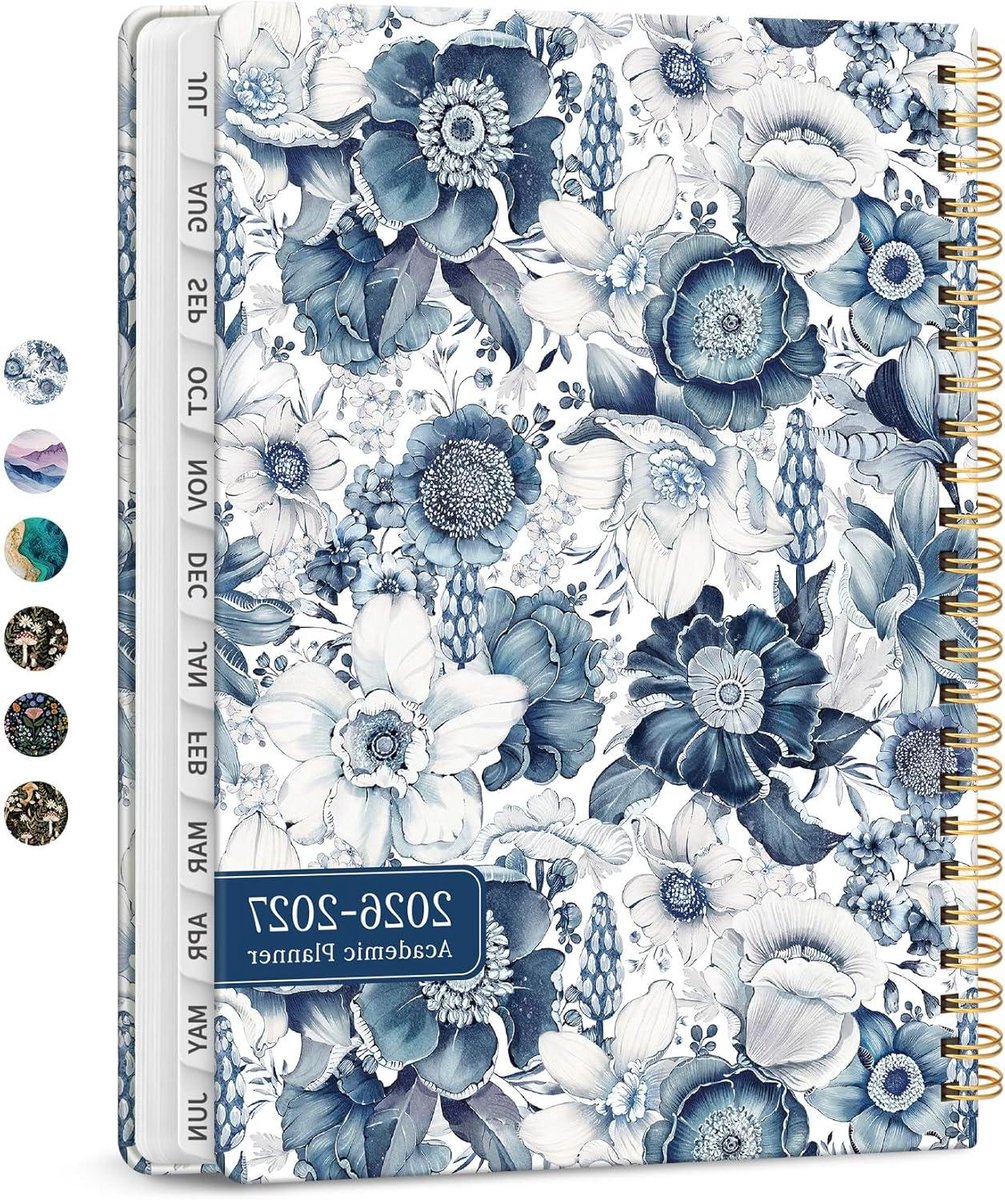 Agenda Planner 2026 - Kalender Boek - Jaar Plannen - Met Tabs - 216 x 279 cm - Blauw Bloemen