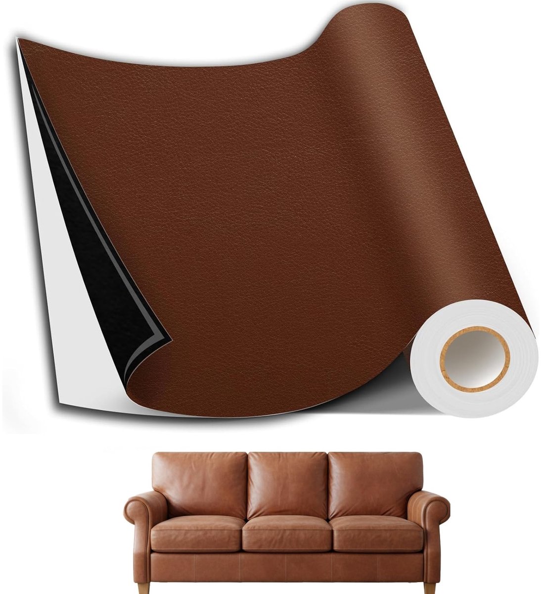 Lederen reparatiepatch voor meubels, banken en autostoelen - Zelfklevende lederen sticker 43 x 200 cm, ideaal voor het herstellen van beschadigingen en slijtage (bruin)