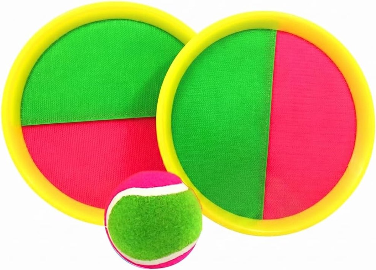 Krabbelbal set voor kinderen met 2 rackets en 1 bal, ideaal voor buiten spelen, motoriek en coördinatie verbeteren, perfect voor tuin en strand