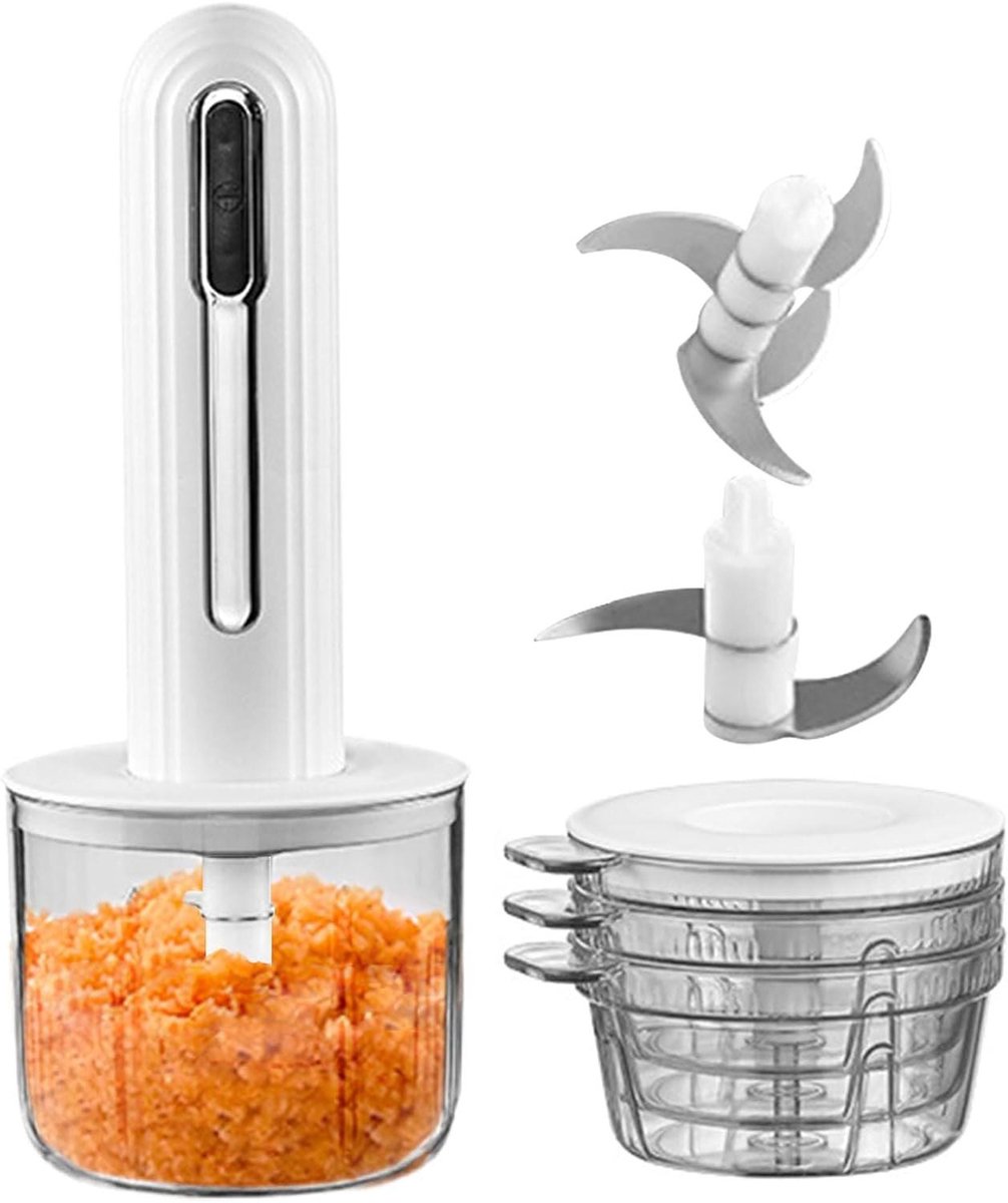 Elektrische Keukenhakker - Groentemaler Mini Hakker - Maaltijden Voorbereiden - Draadloos en Oplaadbaar - 400 ml Kom - Wit