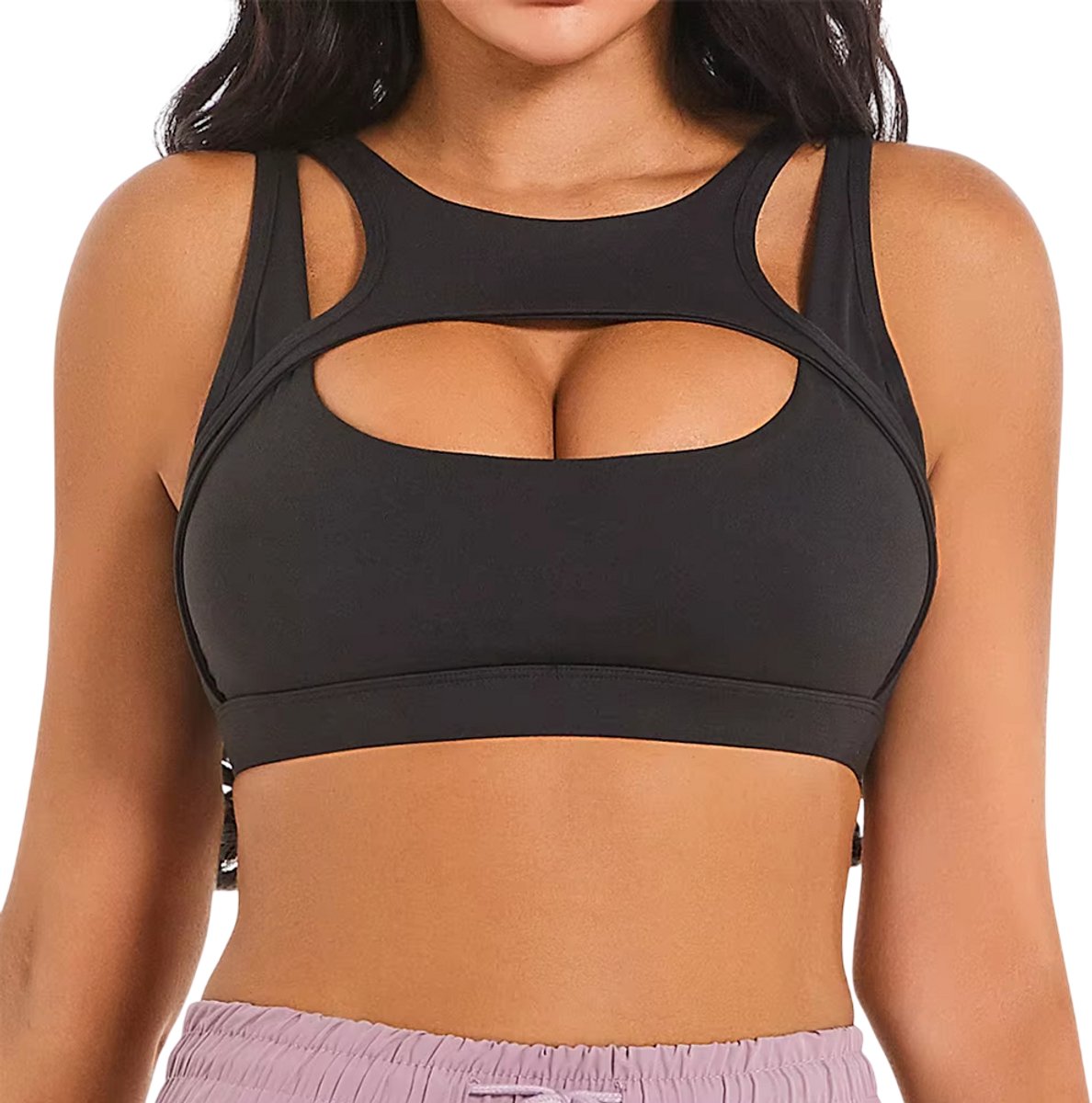 Dames Sporttop Fitness – Effen Kleur Sportbeha met Cups, Strakke Workout Beha voor Gym, Yoga, Hardlopen en Fitness Training - Zwart - Maat S