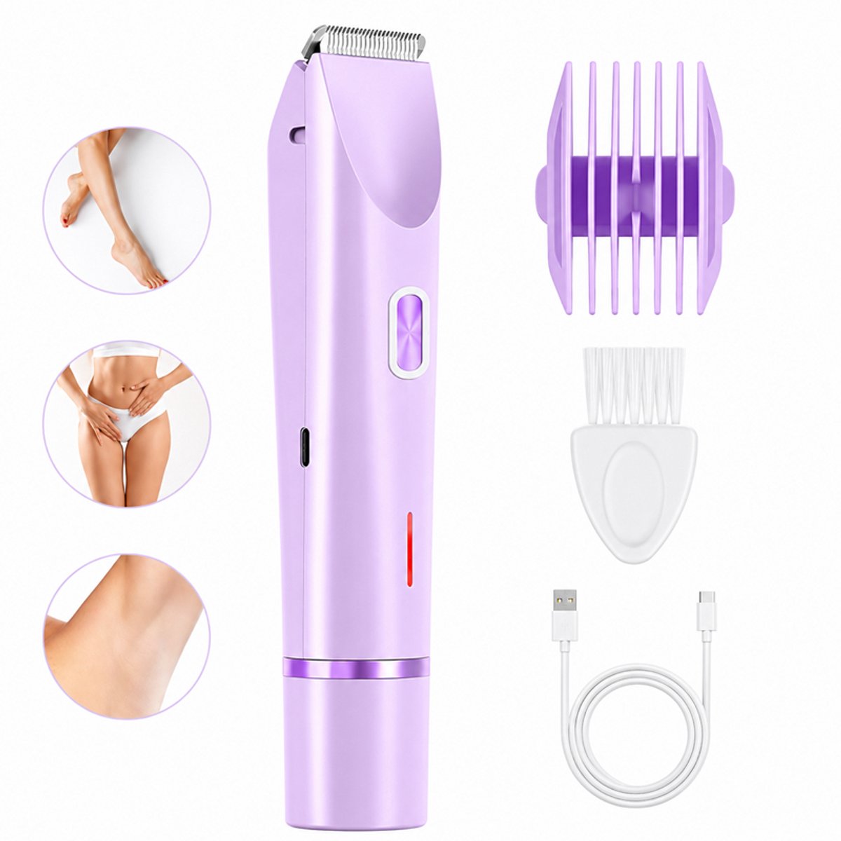 OUYLAF Epilator - trimmer - Epileerapparaat Dames - Bikinitrimmer - Paars - Gezichtsontharing Dames - Scheerapparaat Vrouw - USB Oplaadbaar - Dubbel hoofd-, gezichts- en lichaamsscheerapparaat