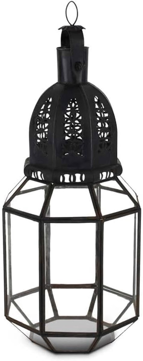 Marokkaanse Lantaarn - Oosterse Lamp - Sfeerverlichting Huis - 100% Handgemaakt - Ø 17x 40cm - Zwart