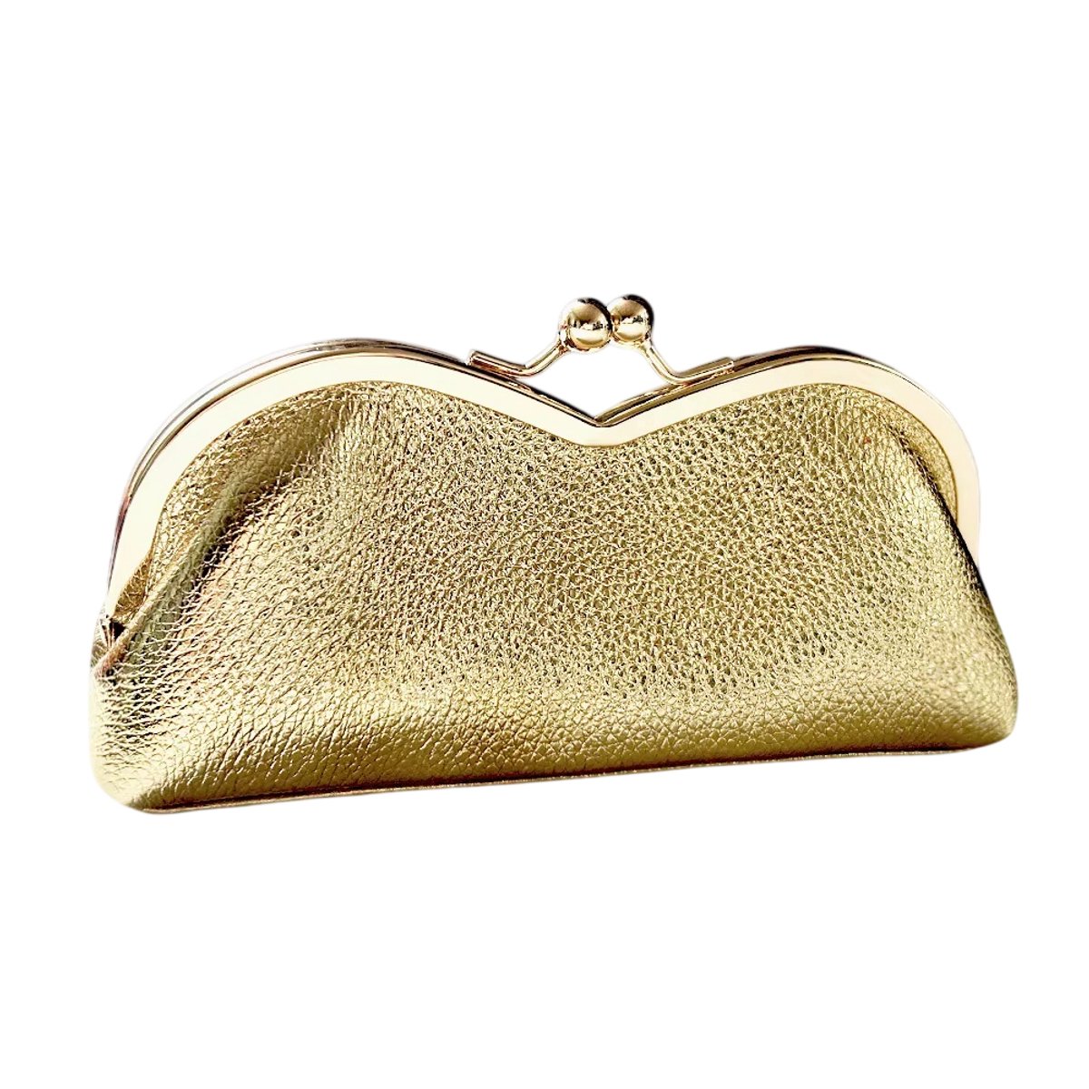 Draagbare Leren Brillenkoker – Vintage Brillenetui met Kiss Lock, Zachte Opberghoes voor Brillen en Zonnebrillen - Goud