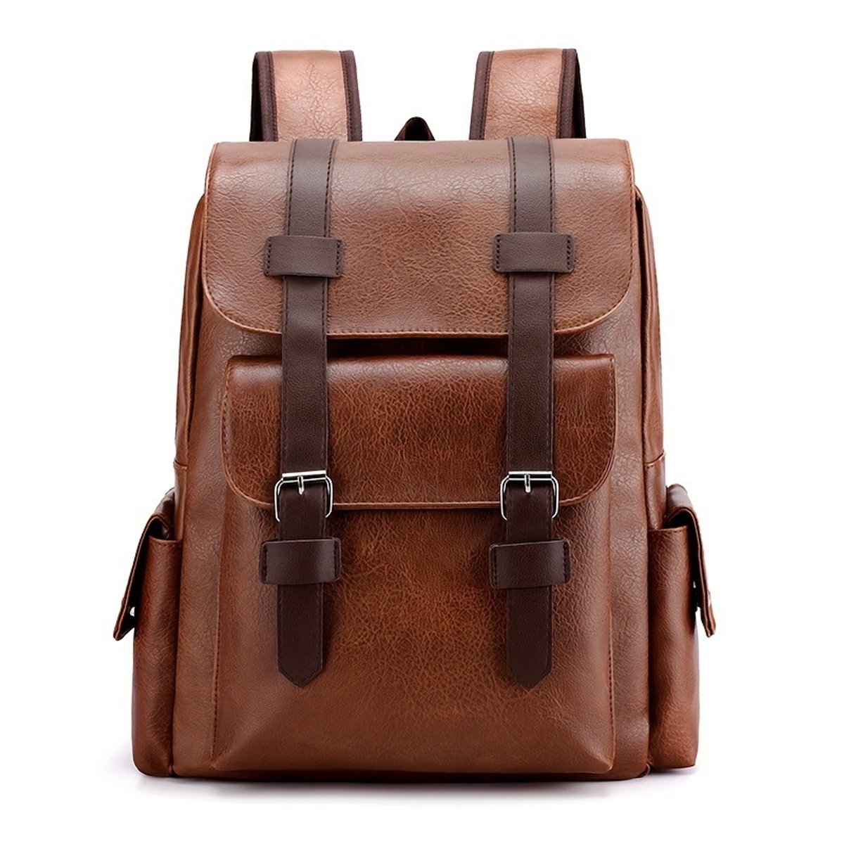 Retro herenrugzak van echt leer, lichtbruin, grote capaciteit, geschikt voor zakenreizen, laptops, zakelijke rugzakken en wandelen.