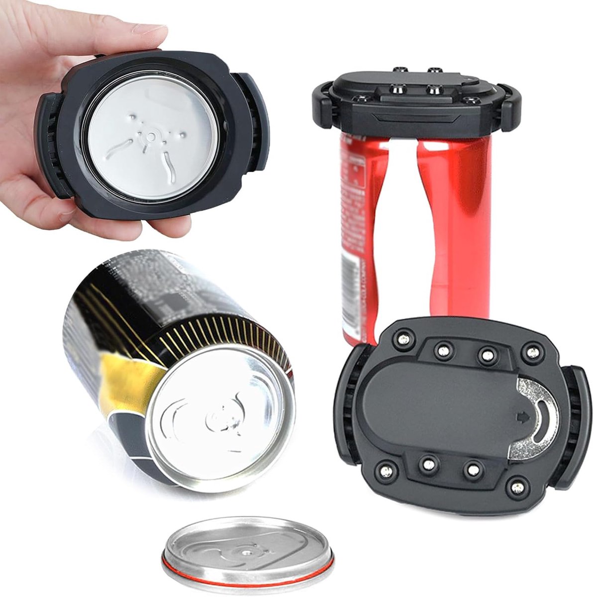 2 stuks Blikopener – pot-, blik- en flessenopener – handmatige blikopener – gladde rand – zwart.