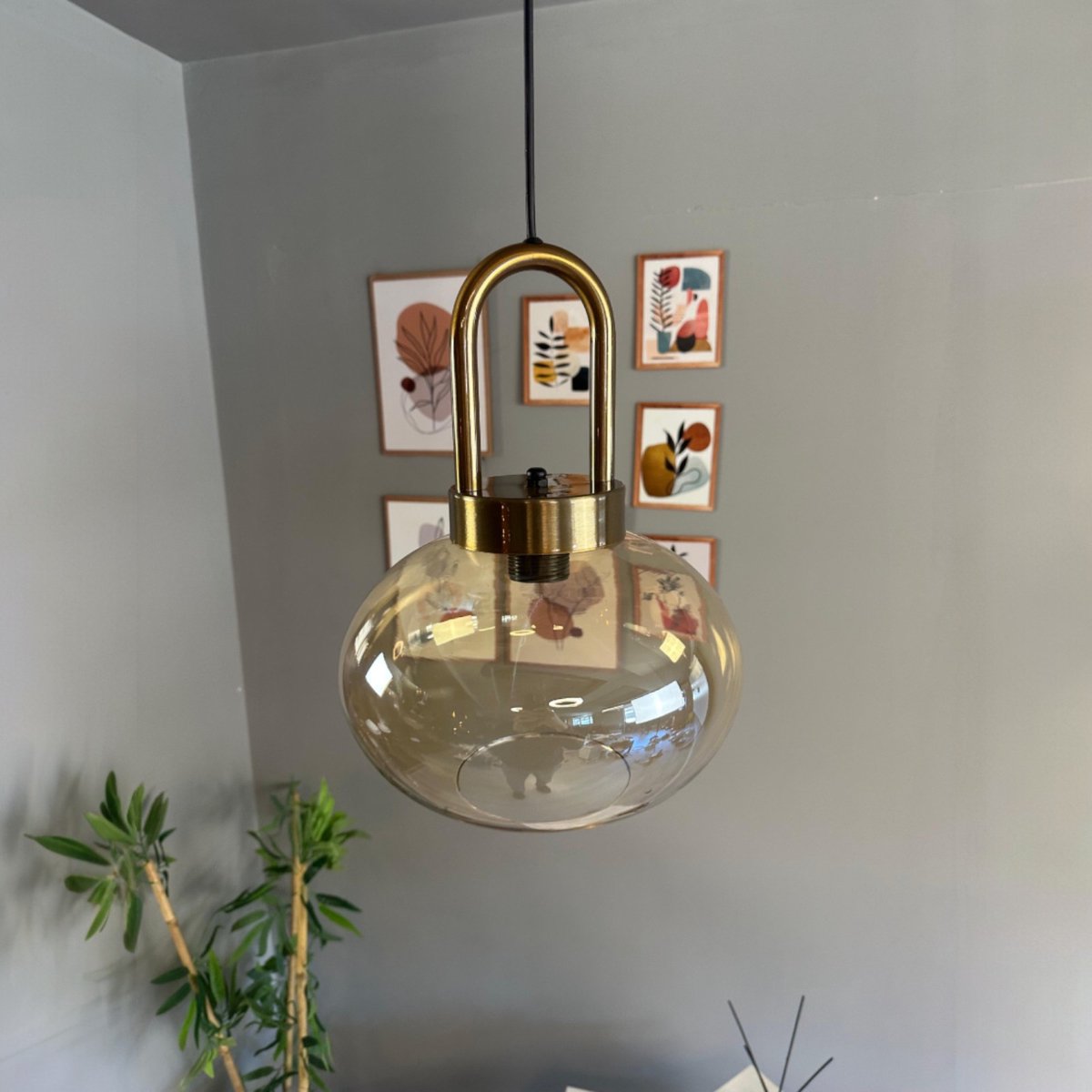 Bamyum Solvia hanglamp, industriële Modern stijl, Ø20 cm, honingkleur metalen lamp