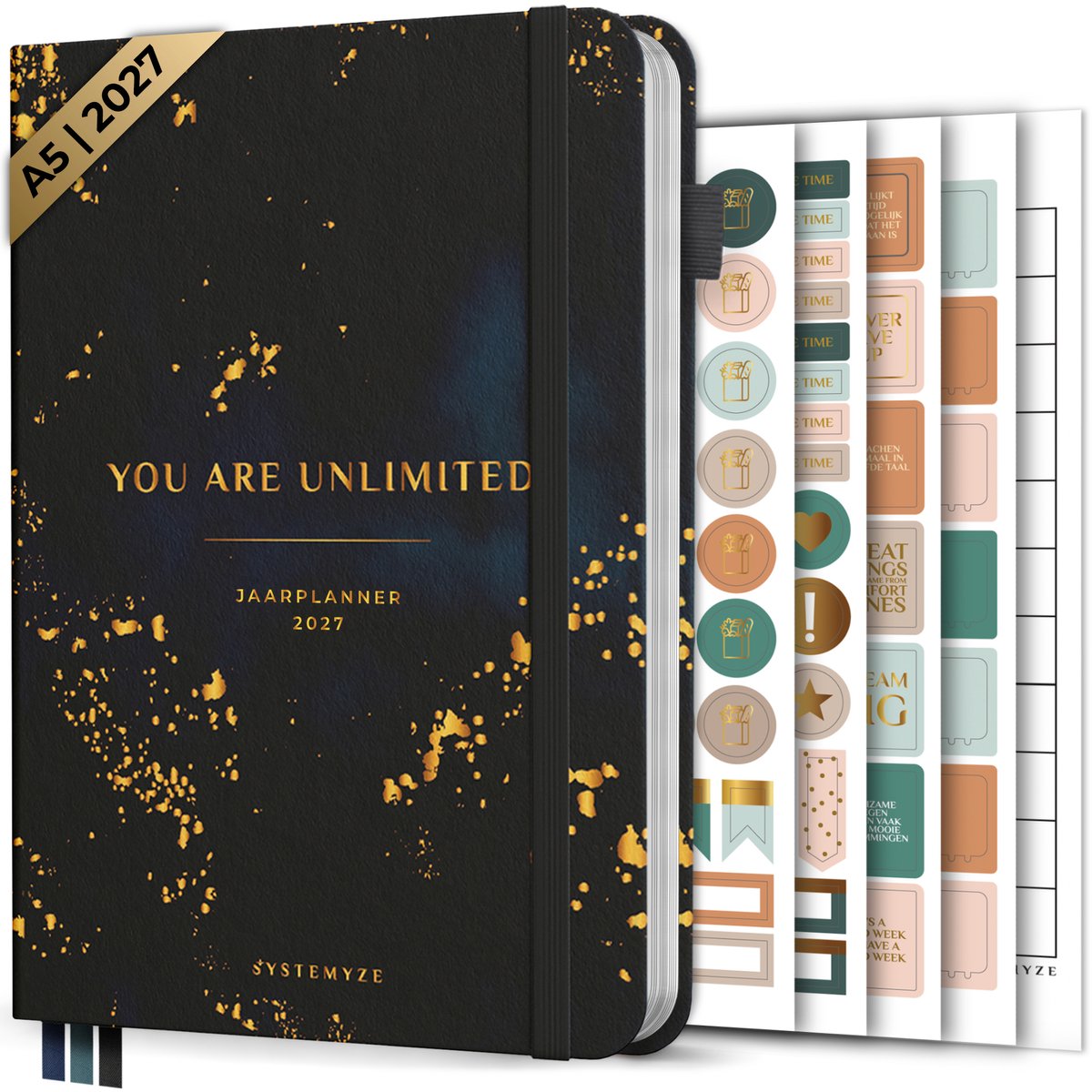Systemyze Agenda 2027 A5 Hardcover - Weekplanner - Maandplanner - Planner - Jaarplanner 2027 - Habit Tracker - 170 Stickers - Blue